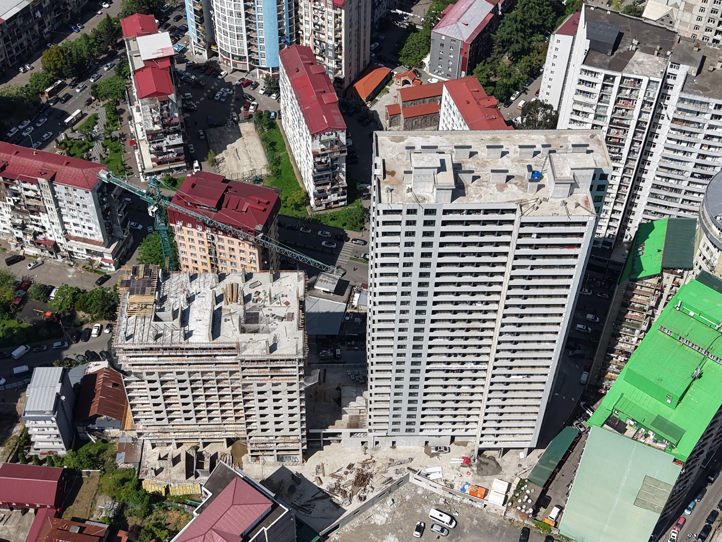 Grand Towers Batumi — construction progress, aerial drone view